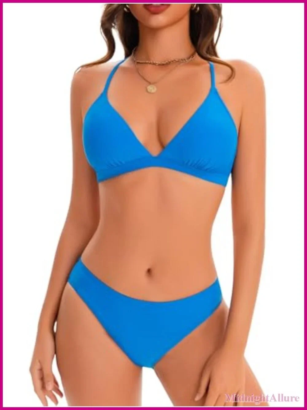 Women's Two Piece Triangle Bikini Set, V Neck Crisscross Back